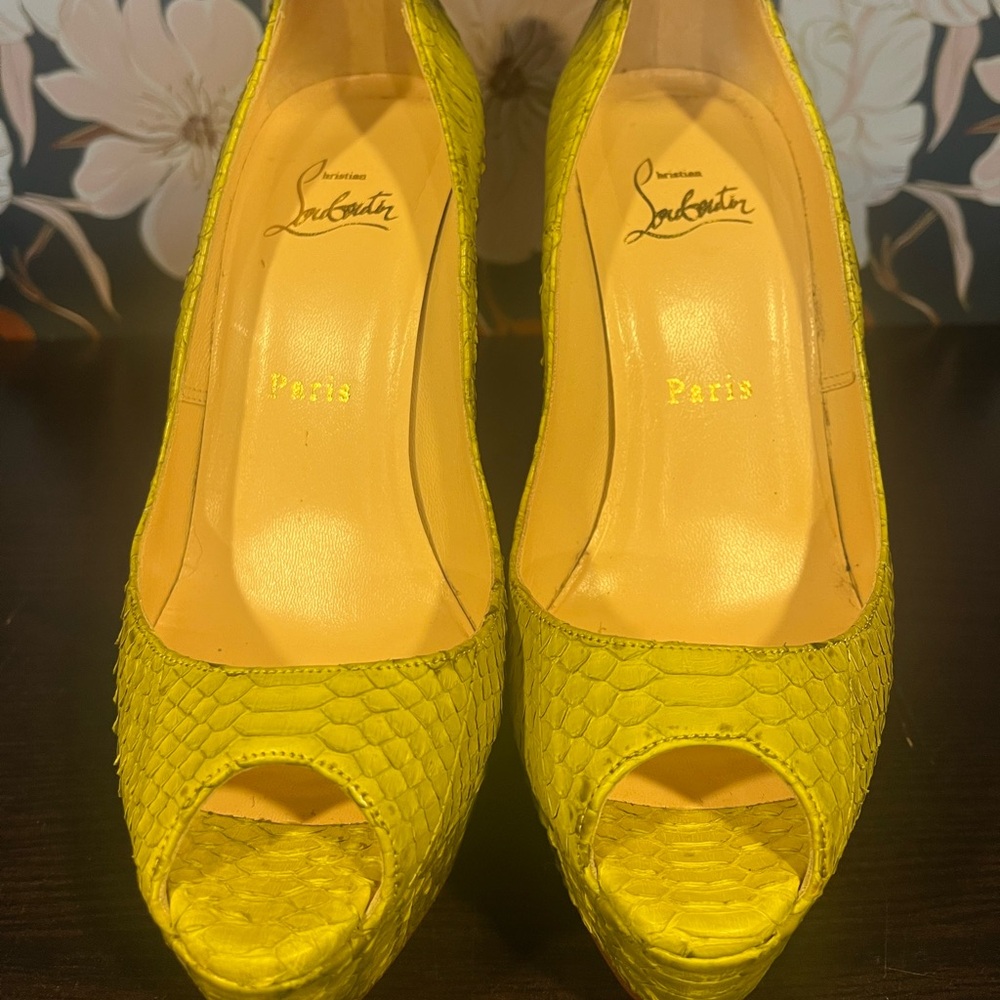 Christian Louboutin Snakeskin PeepToe Pumps